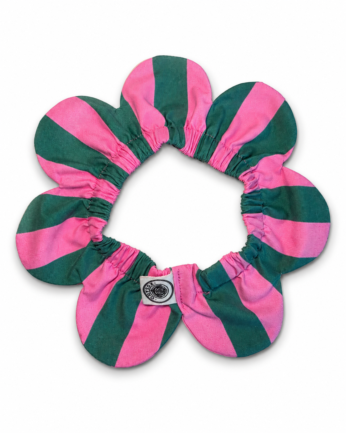 El Yapımı Köpek Yakalığı – PawBow Flower Dog Collar (green pink stripe) - El yapımı tasarım aksesuar ve lüks hediye alternatifi 2 | Rosano Studio